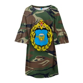 Детское платье 3D с принтом ВДВ в Новосибирске, 100% полиэстер | прямой силуэт, чуть расширенный к низу. Круглая горловина, на рукавах — воланы | 23 февраля | t | армейка | армия | вдв | вдвшник | воздушно | войска | герб | голубые береты | десант | десантник | десантные | десантура | за вдв | зеленка | зеленый | знак | камуфляж | маскировка