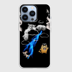 Чехол для iPhone 13 Pro с принтом Грозовой, кошак (кара) в Новосибирске,  |  | глаза | грозовой | зубы | кот | кошак | красный | молнии | пламя | разряды | черный