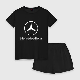 Женская пижама с шортиками хлопок с принтом MERCEDES в Новосибирске, 100% хлопок | футболка прямого кроя, шорты свободные с широкой мягкой резинкой | 2020 | amg | auto | clk | cls | glk | mercedes | mercedes benz | slk | sport | авто | автомобиль | автомобильные | амг | бренд | глк | марка | машины | мерседес | слк | спорт | цлк | цлс