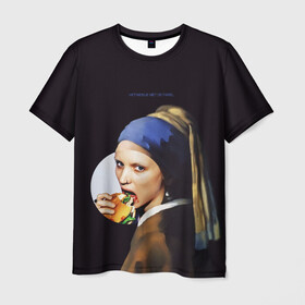 Мужская футболка 3D с принтом Het meisje met de parel в Новосибирске, 100% полиэфир | прямой крой, круглый вырез горловины, длина до линии бедер | бургер | девушка с жемчужиной | девушка с жемчужной серёжкой | картина | мара | руни мара | серёжка | ян вермеер