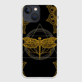 Чехол для iPhone 13 mini с принтом Golden dragonfly в Новосибирске,  |  | Тематика изображения на принте: dragonfly | golden dragonfly | стрекоза