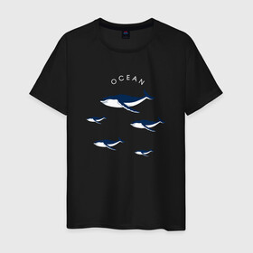Мужская футболка хлопок с принтом Ocean в Новосибирске, 100% хлопок | прямой крой, круглый вырез горловины, длина до линии бедер, слегка спущенное плечо. | Тематика изображения на принте: касатки | киты | киты в океане | морские звери | океан