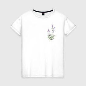 Женская футболка хлопок с принтом Lavanda в Новосибирске, 100% хлопок | прямой крой, круглый вырез горловины, длина до линии бедер, слегка спущенное плечо | лаванда | лавандовые цветы | милота | нежность | цветочки | цветы