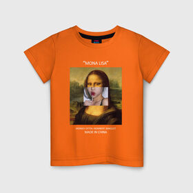 Детская футболка хлопок с принтом Mona Lisa в Новосибирске, 100% хлопок | круглый вырез горловины, полуприлегающий силуэт, длина до линии бедер | mona lisa | изготовлена в китае | картина | мона лиза | современное искусство
