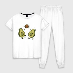 Женская пижама хлопок с принтом Авокадик в Новосибирске, 100% хлопок | брюки и футболка прямого кроя, без карманов, на брюках мягкая резинка на поясе и по низу штанин | Тематика изображения на принте: avocado | vegan | vegetarian | авокадо | веган | вегетарианство