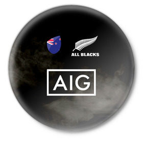 Значок с принтом ALL BLACKS в Новосибирске,  металл | круглая форма, металлическая застежка в виде булавки | Тематика изображения на принте: all blacks | new zealandd | rugby | новая зеландия | олл блэкс | регби | хака