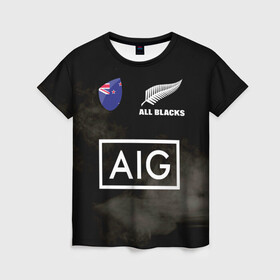 Женская футболка 3D с принтом ALL BLACKS в Новосибирске, 100% полиэфир ( синтетическое хлопкоподобное полотно) | прямой крой, круглый вырез горловины, длина до линии бедер | all blacks | new zealandd | rugby | новая зеландия | олл блэкс | регби | хака