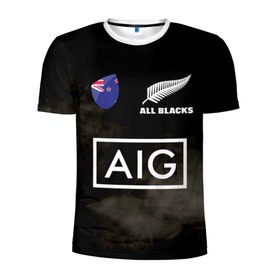Мужская футболка 3D спортивная с принтом ALL BLACKS в Новосибирске, 100% полиэстер с улучшенными характеристиками | приталенный силуэт, круглая горловина, широкие плечи, сужается к линии бедра | all blacks | new zealandd | rugby | новая зеландия | олл блэкс | регби | хака