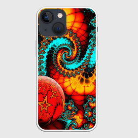 Чехол для iPhone 13 mini с принтом СТОЛКНОВЕНИЕ ПЛАНЕТ в Новосибирске,  |  | abstract | abstraction | color | fractal | geometry | paitnt | polygon | polygonal | psy | абстракция | геометрия | краски | неоновые | полигоны | психоделика | фрактал