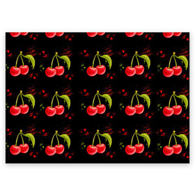 Поздравительная открытка с принтом Вишенки в Новосибирске, 100% бумага | плотность бумаги 280 г/м2, матовая, на обратной стороне линовка и место для марки
 | брызги | вишня | красный | сочно | ягода