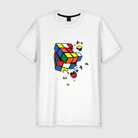 Мужская футболка хлопок Slim с принтом Кубик Рубика в Новосибирске, 92% хлопок, 8% лайкра | приталенный силуэт, круглый вырез ворота, длина до линии бедра, короткий рукав | kubik rubika | головоломка | игра | куб | кубик рубика