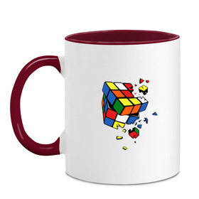 Кружка двухцветная с принтом Кубик Рубика в Новосибирске, керамика | объем — 330 мл, диаметр — 80 мм. Цветная ручка и кайма сверху, в некоторых цветах — вся внутренняя часть | kubik rubika | головоломка | игра | куб | кубик рубика