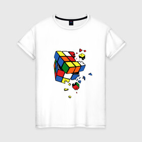 Женская футболка хлопок с принтом Кубик Рубика в Новосибирске, 100% хлопок | прямой крой, круглый вырез горловины, длина до линии бедер, слегка спущенное плечо | kubik rubika | головоломка | игра | куб | кубик рубика