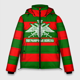 Мужская зимняя куртка 3D с принтом Пограничные Войска в Новосибирске, верх — 100% полиэстер; подкладка — 100% полиэстер; утеплитель — 100% полиэстер | длина ниже бедра, свободный силуэт Оверсайз. Есть воротник-стойка, отстегивающийся капюшон и ветрозащитная планка. 

Боковые карманы с листочкой на кнопках и внутренний карман на молнии. | 23 февраля | army | армия | войска | герб | граница | зеленый | знак | камуфляж | кгб | медаль | надпись | орел | пв | петлицы | погран | погранвойска | погранец | погранична | пограничник | пограничные