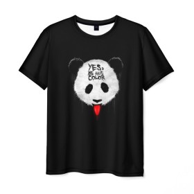 Мужская футболка 3D с принтом _Panda_ в Новосибирске, 100% полиэфир | прямой крой, круглый вырез горловины, длина до линии бедер | color | have | hunter | panda | text | we | yes | австралия | арт | бе | высунула | глаза | голова | да | дикое | есть | животное | лбу | млекопитающее | на | надпись | нас | нос | охотник | панда | панды | показывает