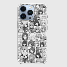 Чехол для iPhone 13 Pro с принтом MANY FACES OF ANIME GIRLS monochrome в Новосибирске,  |  | Тематика изображения на принте: anime | аниме | арт | девушки | манга | мультик | мультфильм | тян