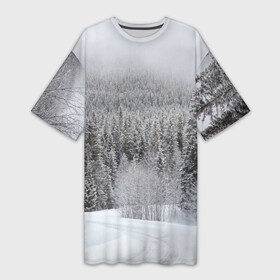 Платье-футболка 3D с принтом Зимняя природа в Новосибирске,  |  | winter | белый | зима | искусство | лес | природа | снег | снежная | текстура | текстуры