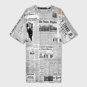 Платье-футболка 3D с принтом Газета Newspaper в Новосибирске,  |  | Тематика изображения на принте: america | americans | chicago | new york times | newspaper | newspapers | tribune | wahintgon post | американские | газета | газетная | газеты | из газет | модная | модный | сша | трибьют