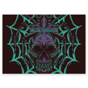 Поздравительная открытка с принтом Iron Maiden в Новосибирске, 100% бумага | плотность бумаги 280 г/м2, матовая, на обратной стороне линовка и место для марки
 | Тематика изображения на принте: 80s | hardrock | heavy | iron | maiden | metal | pop | steve harris | the final frontier | uk | айрон | группа | железная дева | метал | мэйден | хеви