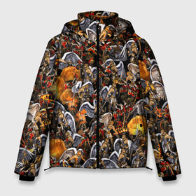 Мужская зимняя куртка 3D с принтом Ангелы и Демоны в Новосибирске, верх — 100% полиэстер; подкладка — 100% полиэстер; утеплитель — 100% полиэстер | длина ниже бедра, свободный силуэт Оверсайз. Есть воротник-стойка, отстегивающийся капюшон и ветрозащитная планка. 

Боковые карманы с листочкой на кнопках и внутренний карман на молнии. | Тематика изображения на принте: homm | hommiii | ангел | архангел | архидемон | битва | герои | демон | паттерн | сражение | толпа | третьи