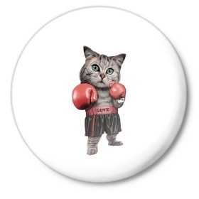 Значок с принтом Кот боксёр в Новосибирске,  металл | круглая форма, металлическая застежка в виде булавки | арт | животные | искусство | картинка | рисунок