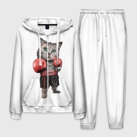 Мужской костюм 3D с принтом Кот боксёр в Новосибирске, 100% полиэстер | Манжеты и пояс оформлены тканевой резинкой, двухслойный капюшон со шнурком для регулировки, карманы спереди | арт | животные | искусство | картинка | рисунок