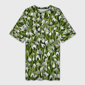 Платье-футболка 3D с принтом Подснежники в Новосибирске,  |  | 8 марта | букет | весенний | весна | клумба | паттерн | подарок | подснежник | растение | цветочный | цветы. цветок