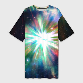 Платье-футболка 3D с принтом Космическая вспышка в Новосибирске,  |  | astronomy | астрономия | вселенная | вселенский | вспышка | вспышки | галактика | звезда | звёзды | космическая | космос | пространство | свет | светящиеся | светящийся | яркий | яркость
