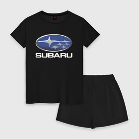 Женская пижама с шортиками хлопок с принтом SUBARU в Новосибирске, 100% хлопок | футболка прямого кроя, шорты свободные с широкой мягкой резинкой | 2020 | auto | forester | impreza | outback | sport | sti | subaru | tribeca | wrx | авто | автомобиль | автомобильные | аутбек | бренд | врх | импреза | марка | машины | оутбек | спорт | сти | субару | трибека | форестер