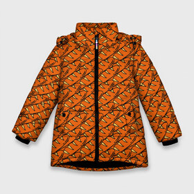 Зимняя куртка для девочек 3D с принтом Хлебушек в Новосибирске, ткань верха — 100% полиэстер; подклад — 100% полиэстер, утеплитель — 100% полиэстер. | длина ниже бедра, удлиненная спинка, воротник стойка и отстегивающийся капюшон. Есть боковые карманы с листочкой на кнопках, утяжки по низу изделия и внутренний карман на молнии. 

Предусмотрены светоотражающий принт на спинке, радужный светоотражающий элемент на пуллере молнии и на резинке для утяжки. | Тематика изображения на принте: bread | food | багет | батон | еда | паттерн | текстуры | хлеб