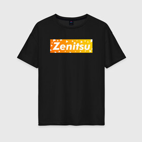 Женская футболка хлопок Oversize с принтом ZENITSU в Новосибирске, 100% хлопок | свободный крой, круглый ворот, спущенный рукав, длина до линии бедер
 | demon slayer | kimetsu no yaiba | nezuko | shinobu | slayer | tanjiro | zenitsu | гию томиока | зенитцу | иноске хашибира | клинок рассекающий демонов | незуко | танджиро | шинобу кочо