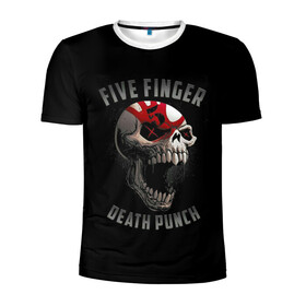 Мужская футболка 3D спортивная с принтом Five Finger Death Punch в Новосибирске, 100% полиэстер с улучшенными характеристиками | приталенный силуэт, круглая горловина, широкие плечи, сужается к линии бедра | 5fdp | death | ffdp | finger | five | five finger death punch | punch | грув метал