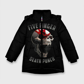 Зимняя куртка для девочек 3D с принтом Five Finger Death Punch в Новосибирске, ткань верха — 100% полиэстер; подклад — 100% полиэстер, утеплитель — 100% полиэстер. | длина ниже бедра, удлиненная спинка, воротник стойка и отстегивающийся капюшон. Есть боковые карманы с листочкой на кнопках, утяжки по низу изделия и внутренний карман на молнии. 

Предусмотрены светоотражающий принт на спинке, радужный светоотражающий элемент на пуллере молнии и на резинке для утяжки. | 5fdp | death | ffdp | finger | five | five finger death punch | punch | грув метал