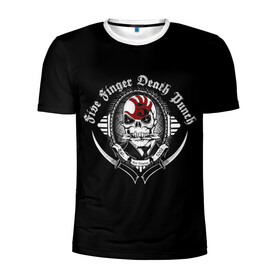 Мужская футболка 3D спортивная с принтом Five Finger Death Punch в Новосибирске, 100% полиэстер с улучшенными характеристиками | приталенный силуэт, круглая горловина, широкие плечи, сужается к линии бедра | 5fdp | death | ffdp | finger | five | five finger death punch | punch | грув метал