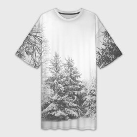 Платье-футболка 3D с принтом Winter Storm в Новосибирске,  |  | winter | белый | деревья | ели | ель | заснеженный | зима | зимний | искусство | лес | природа | снег | снежная | текстура | текстуры | шторм
