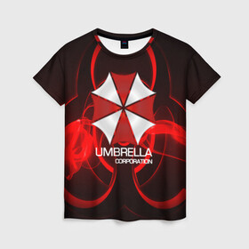 Женская футболка 3D с принтом Umbrella Corp в Новосибирске, 100% полиэфир ( синтетическое хлопкоподобное полотно) | прямой крой, круглый вырез горловины, длина до линии бедер | biohazard | biohazard 7 | crocodile | fang | game | hand | monster | new umbrella | resident evil | resident evil 7 | umbrella | umbrella corp | umbrella corporation | zombie | обитель