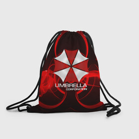 Рюкзак-мешок 3D с принтом Umbrella Corp в Новосибирске, 100% полиэстер | плотность ткани — 200 г/м2, размер — 35 х 45 см; лямки — толстые шнурки, застежка на шнуровке, без карманов и подкладки | biohazard | biohazard 7 | crocodile | fang | game | hand | monster | new umbrella | resident evil | resident evil 7 | umbrella | umbrella corp | umbrella corporation | zombie | обитель