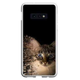 Чехол для Samsung S10E с принтом Disintegrating Cat в Новосибирске, Силикон | Область печати: задняя сторона чехла, без боковых панелей | cat | азулес | атомный кот | голубоглазая кошка | голубоглазый кот | голубоглазый котик | кот | кот к | кот распадающийся на атомы | кот с голубыми глазами | котик | котэ | кошак | кошачий портрет