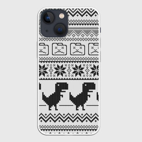 Чехол для iPhone 13 mini с принтом Свитер с T rexами в Новосибирске,  |  | game | t rex | арнамент | бабушке | бежит | браузер | внуку | вязаный | вязь | гугл | девушке | дед | дочке | женщине | игры | интернет | любим | маме | мужчине | п | папе | парню | пиксель | подарок | свитер