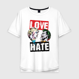 Мужская футболка хлопок Oversize с принтом Love Hate в Новосибирске, 100% хлопок | свободный крой, круглый ворот, “спинка” длиннее передней части | harleen quinzel | harley | harley quin | harley quinn | shtatharley | джокер | джокир | лав | сердца | харли квин | харли квинн | харли куин | харли куинн | харлин квинзель | хейт