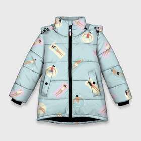 Зимняя куртка для девочек 3D с принтом Пляжный сезон в Новосибирске, ткань верха — 100% полиэстер; подклад — 100% полиэстер, утеплитель — 100% полиэстер. | длина ниже бедра, удлиненная спинка, воротник стойка и отстегивающийся капюшон. Есть боковые карманы с листочкой на кнопках, утяжки по низу изделия и внутренний карман на молнии. 

Предусмотрены светоотражающий принт на спинке, радужный светоотражающий элемент на пуллере молнии и на резинке для утяжки. | Тематика изображения на принте: бассейн | девушки | лето | люди | мужчины | отдых | плаванье | пляж | солнце | узор | узоры