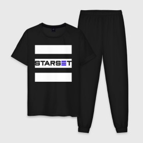 Мужская пижама хлопок с принтом Starset logo в Новосибирске, 100% хлопок | брюки и футболка прямого кроя, без карманов, на брюках мягкая резинка на поясе и по низу штанин
 | logo | rock | starset | лого | рок | старсет