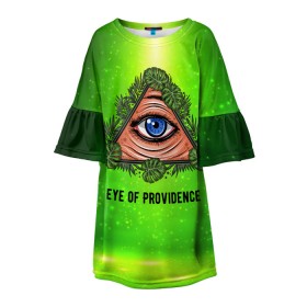 Детское платье 3D с принтом Всевидящее око в Новосибирске, 100% полиэстер | прямой силуэт, чуть расширенный к низу. Круглая горловина, на рукавах — воланы | всевидящее око | глаз | за тобой наблюдают | заговор | зрачок | креатив | листва | листья | масон | масоны | наблюдение | сговор | треугольник