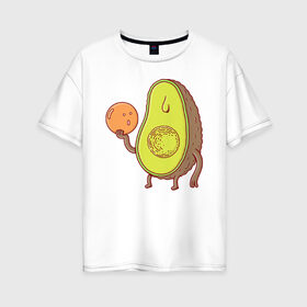 Женская футболка хлопок Oversize с принтом Авокадо в Новосибирске, 100% хлопок | свободный крой, круглый ворот, спущенный рукав, длина до линии бедер
 | avocado | vegan | vegetarian | авокадо | веган | вегетарианство