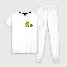 Женская пижама хлопок с принтом Авокадо в Новосибирске, 100% хлопок | брюки и футболка прямого кроя, без карманов, на брюках мягкая резинка на поясе и по низу штанин | avocado | vegan | vegetarian | авокадо | веган | вегетарианство