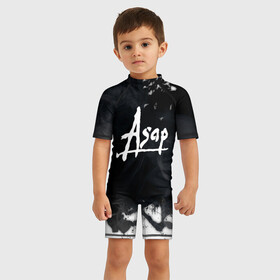 Детский купальный костюм 3D с принтом ASAP ROCKY | АСАП (Z) в Новосибирске, Полиэстер 85%, Спандекс 15% | застежка на молнии на спине | asap | asap rocky | hip hop | rakim mayers | асап | музыка | раким майерс | хип хоп