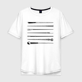 Мужская футболка хлопок Oversize с принтом Magic wands в Новосибирске, 100% хлопок | свободный крой, круглый ворот, “спинка” длиннее передней части | fantastic beasts | jacob kowalski | newt scamander | niffler | queenie | tina | vdgerir