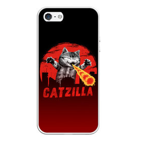 Чехол для iPhone 5/5S матовый с принтом CATZILLA в Новосибирске, Силикон | Область печати: задняя сторона чехла, без боковых панелей | catzilla | годзилла | кот | котик | кошка | кэтзилла | мимими | прикол | прикольная