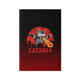 Обложка для паспорта матовая кожа с принтом CATZILLA в Новосибирске, натуральная матовая кожа | размер 19,3 х 13,7 см; прозрачные пластиковые крепления | Тематика изображения на принте: catzilla | годзилла | кот | котик | кошка | кэтзилла | мимими | прикол | прикольная