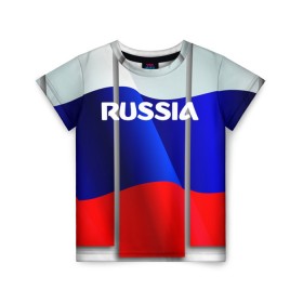 Детская футболка 3D с принтом Россия. в Новосибирске, 100% гипоаллергенный полиэфир | прямой крой, круглый вырез горловины, длина до линии бедер, чуть спущенное плечо, ткань немного тянется | Тематика изображения на принте: 8 | 8 марта | russia | весна | женский день | идея подарка | любимой | март | международный женский день | наша раша | патриотизм | подарок | праздник | раша | россия | россия 2020 | ст | штамп | я русский